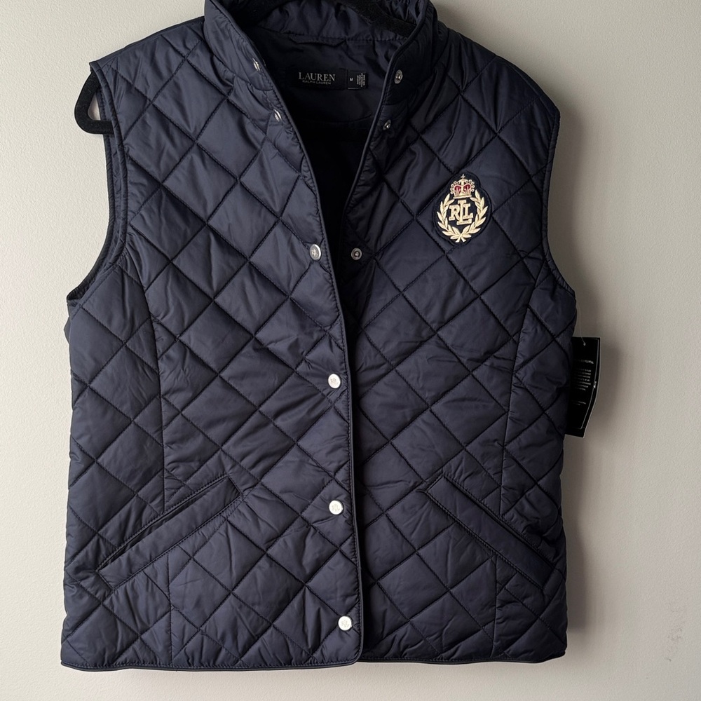 NWT Lauren Ralph Lauren  Quilted Puffer vest black label size medium M - Picture 2 of 5